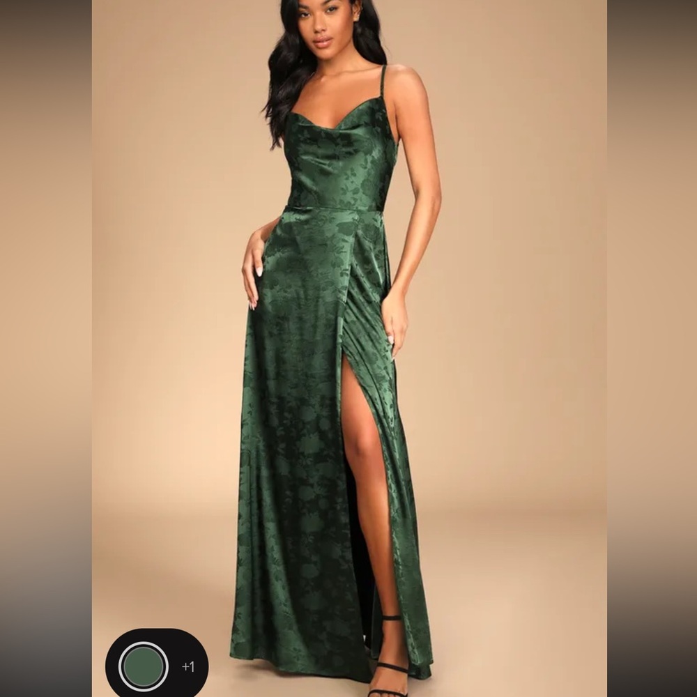 Lulus Emerald Green Satin Flower Maxi Dress